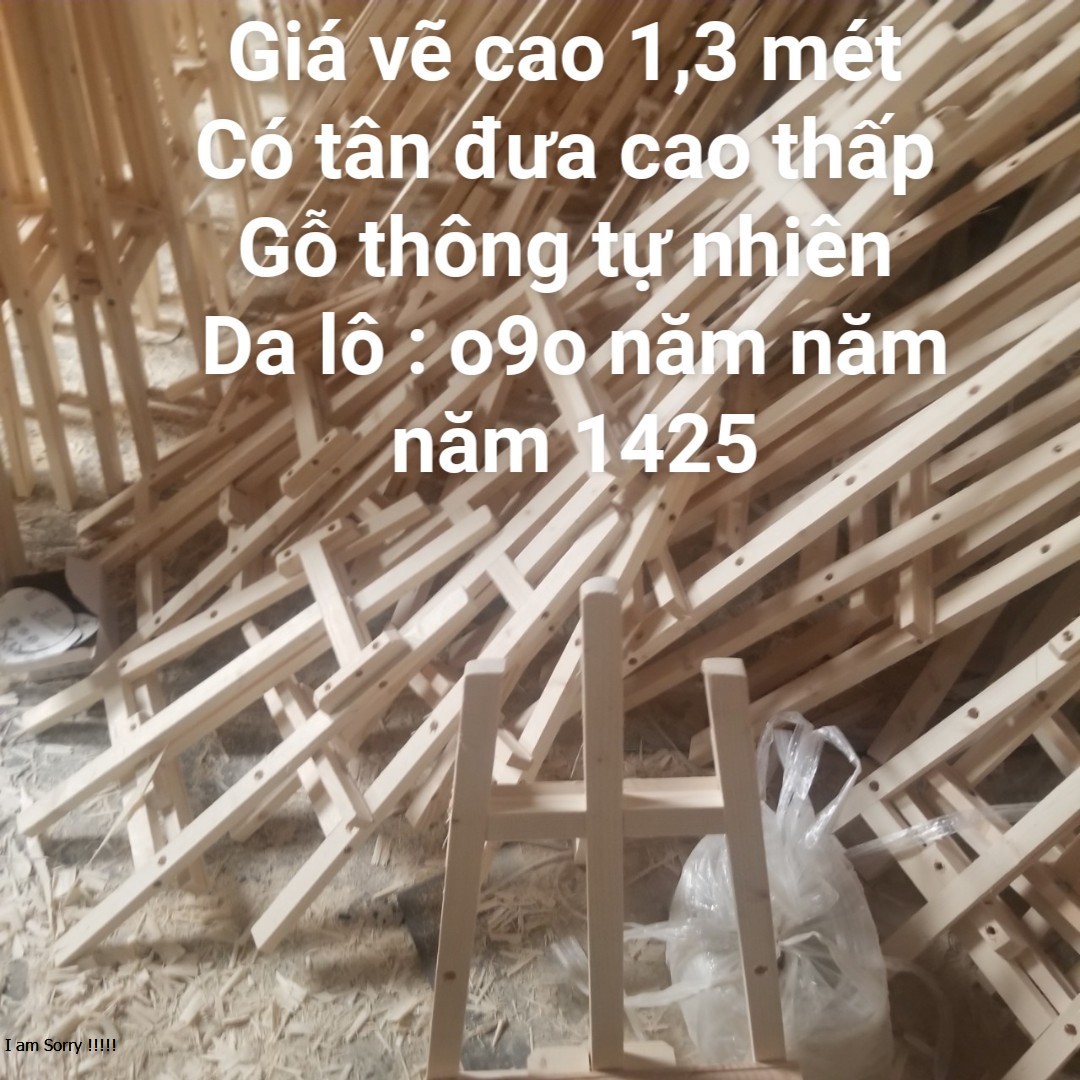 Giá vẽ tranh cao 1,3 mét có tân đưa cao thấp, gỗ thông tự nhiên.