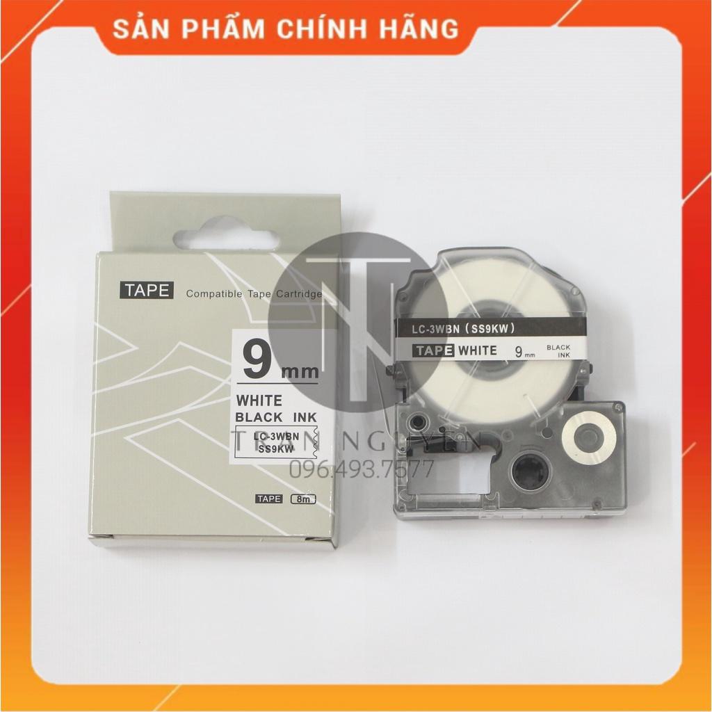 Nhãn in Tepra SS9KW (LC-3WBN) - Chữ đen nền trắng 9mm x 8m - Hàng nhập khẩu