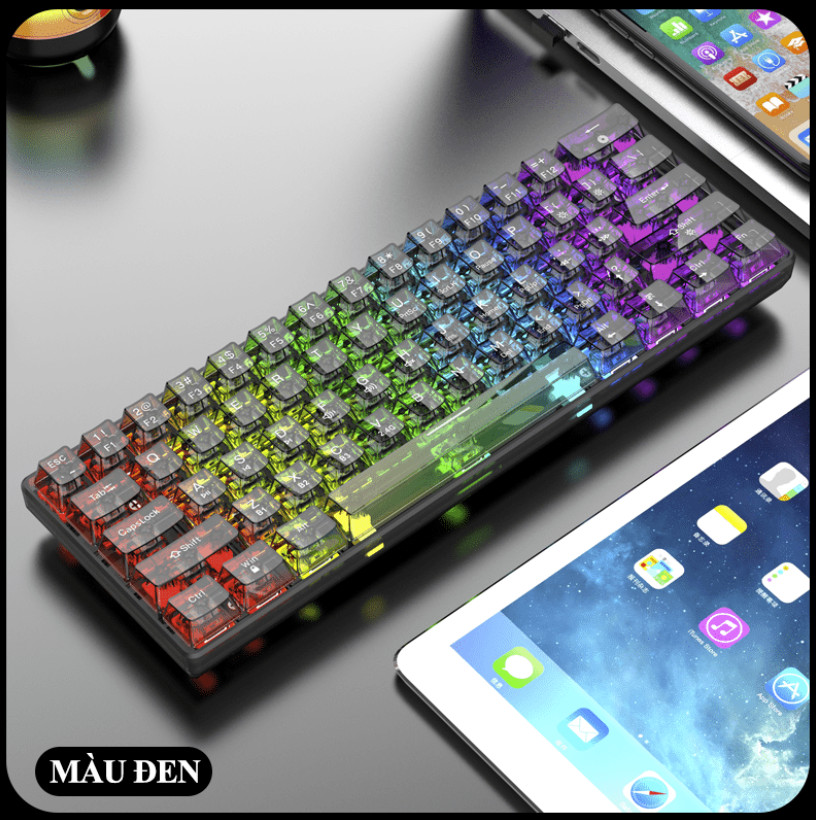 Bàn phím cơ không dây chuyên game XUNFOX K30PRO thiết kế trong suốt mới lạ kết nối 3 chế độ với 20 chế độ đèn led RGB 16.8 triệu màu cực đẹp