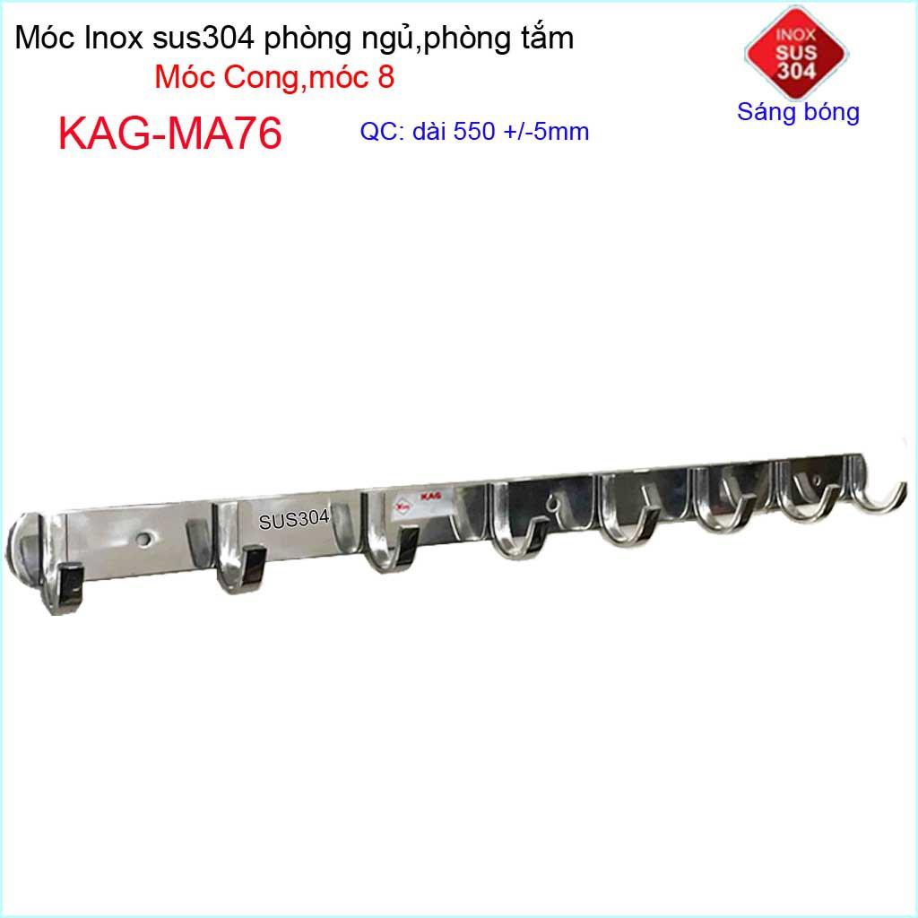 Móc cong treo quần áo inox 304 cao cấp dày, móc8 móc treo đồ nhà tắm KAG-MA76