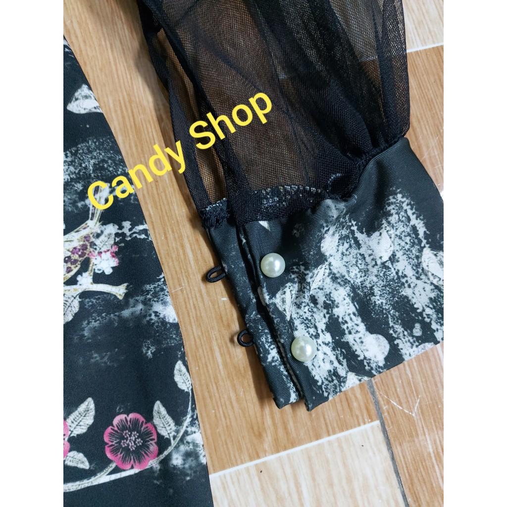 Đầm dự tiệc hoạ tiết phối tay lưới