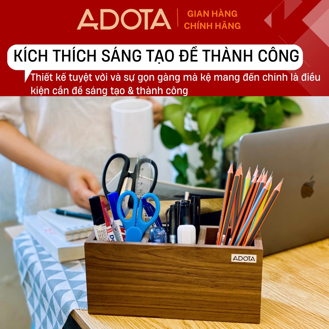 Combo hộp cắm bút đôi và hộp cắm bút 3 ngăn để bàn phong cách hiện đại sang trong gỗ MDF siêu bền ADOTA