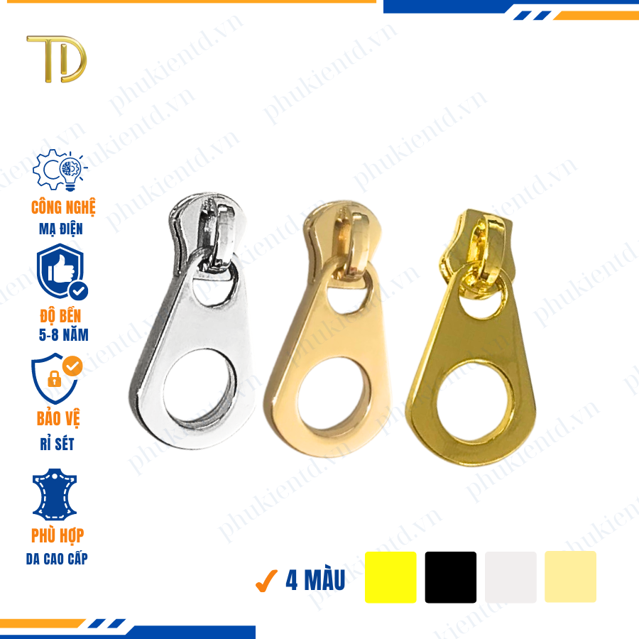 Đầu khóa kéo túi xách, đầu khóa kéo thay thế, đầu khóa kéo balo răng 5, Mạ điện độ bền 5-8 năm