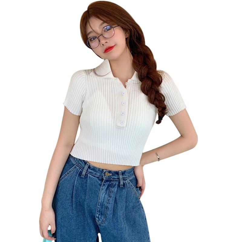 Áo Thun Nữ Ngắn Tay Cổ Tròn Màu Trơn