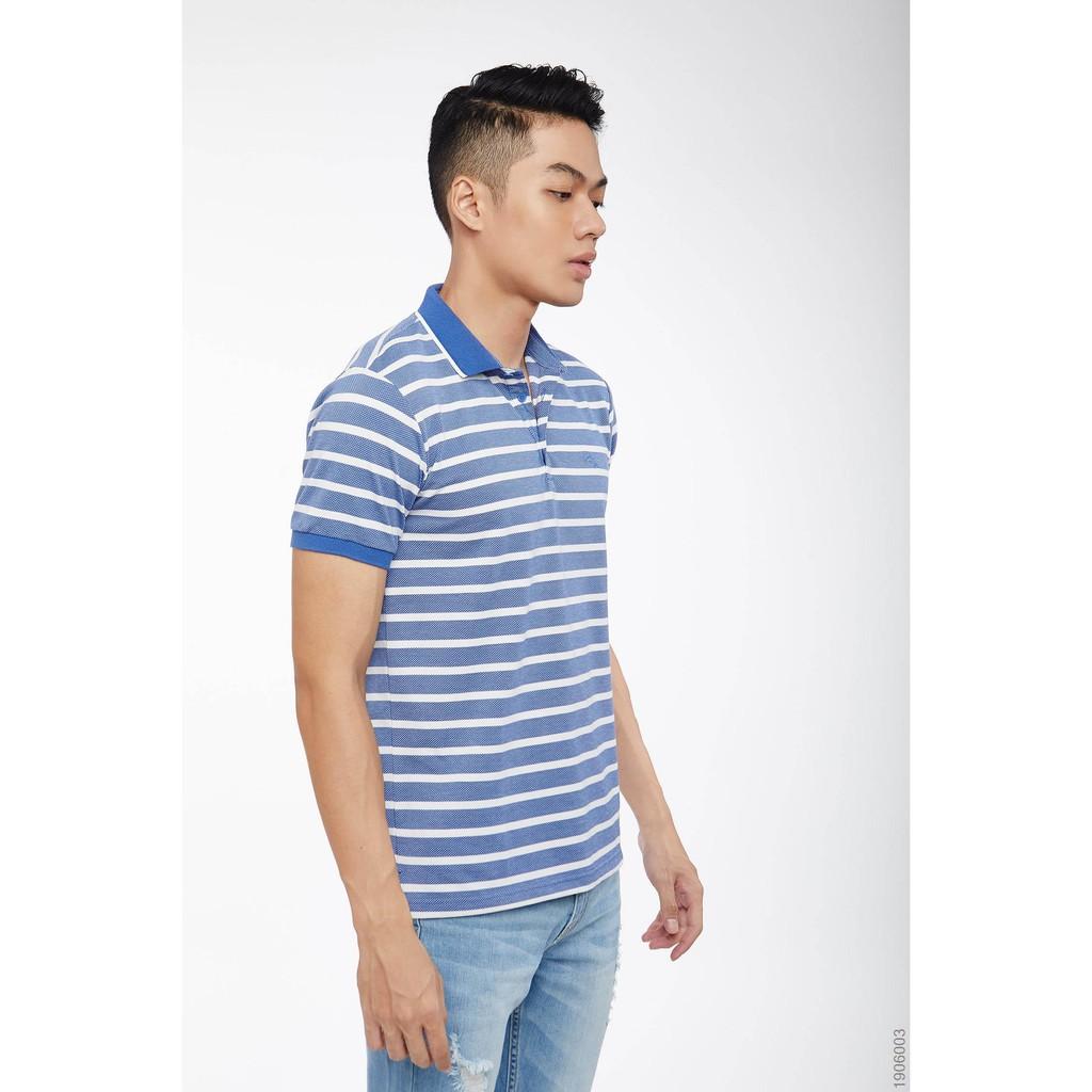 Áo Thun Polo Nam cổ bẻ Ninomaxx sọc xanh trắng 100% cotton mã 1906003