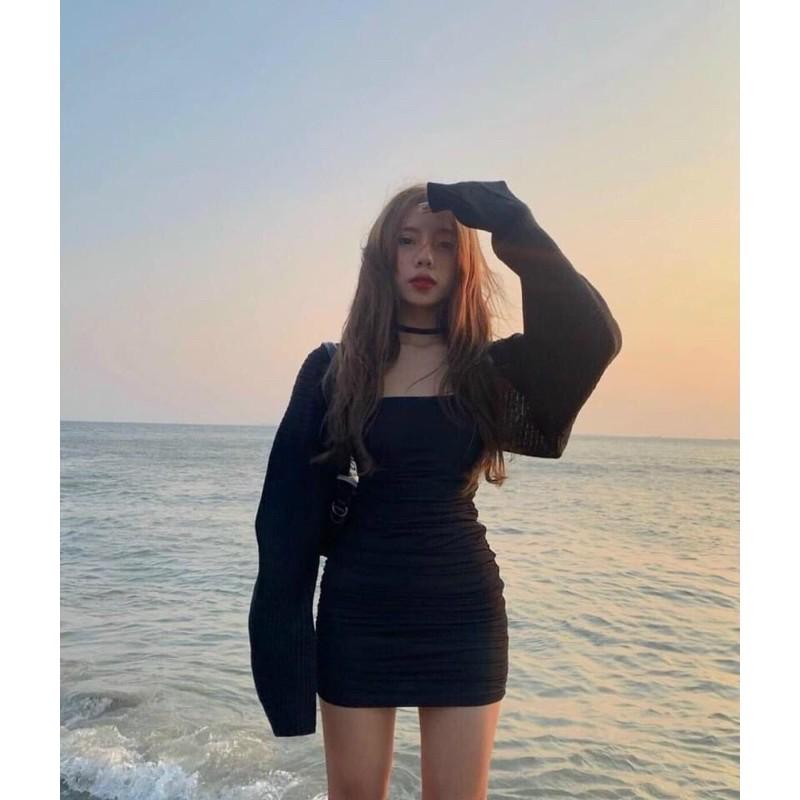 Set đầm 2 dây ôm body kèm khoác