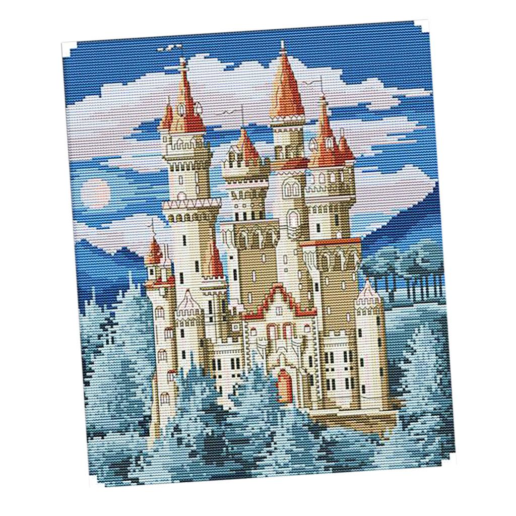 Stamped Cross Stitch Kit, Wonderland Castles Patterns, Cross Stitch Needlework, DIY Indoor Decorations or Wall Paintings