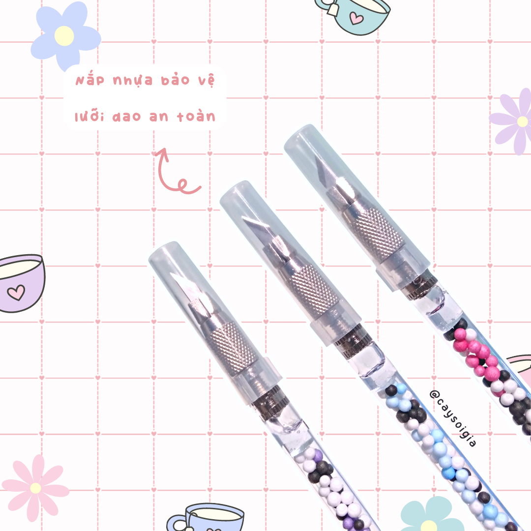 S107 - Bút dao rọc giấy thỏ Kuromi và Melody tiệc trà chiều dễ thương unbox đơn hàng, cắt sticker băng dán washi tape - Cây Sồi Già