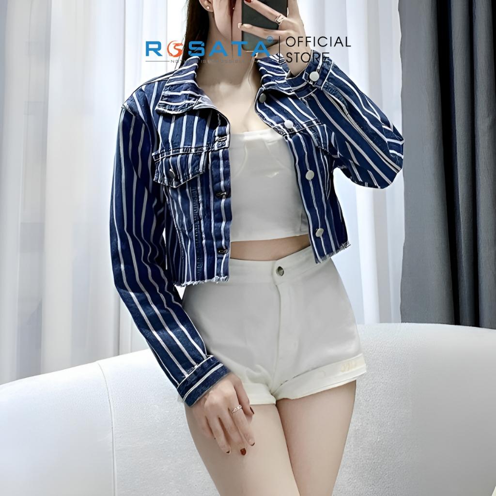 Áo Khoác Nữ Croptop Jean Dài Tay ROSATA K42 Cao Cấp Freesize Xuất Xứ Việt Nam