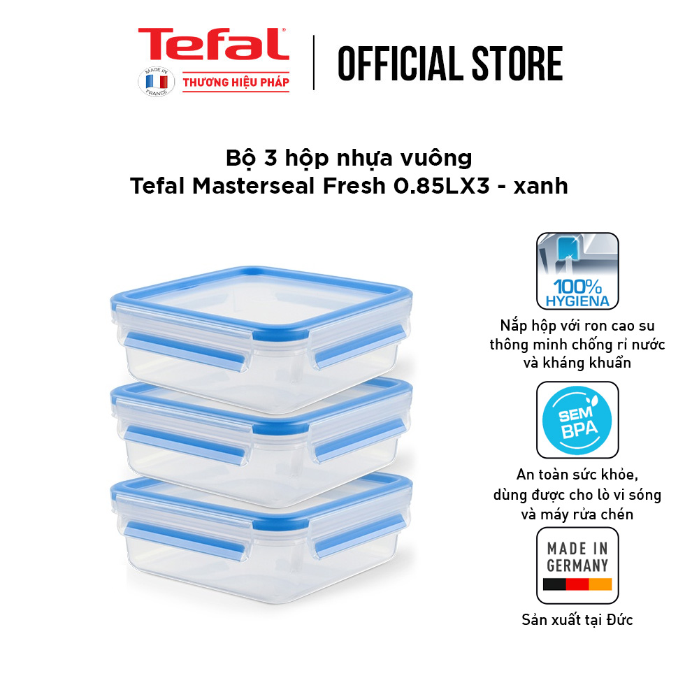 Bộ 3 hộp bảo quản thực phẩm nhựa Tefal Masterseal Fresh (850ml x 3) - Hàng chính hãng