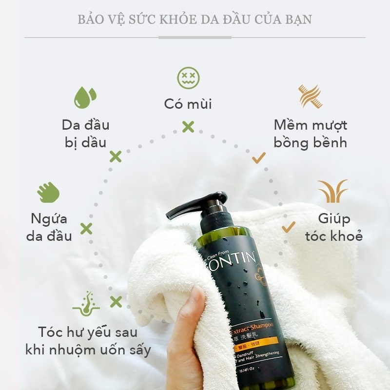 Set chai Dầu Gội Ngừa Nấm,Gàu,Phục Hồi Tóc Từ Enzyme Tỏi Contin 300ml + 1 Gói 10ml