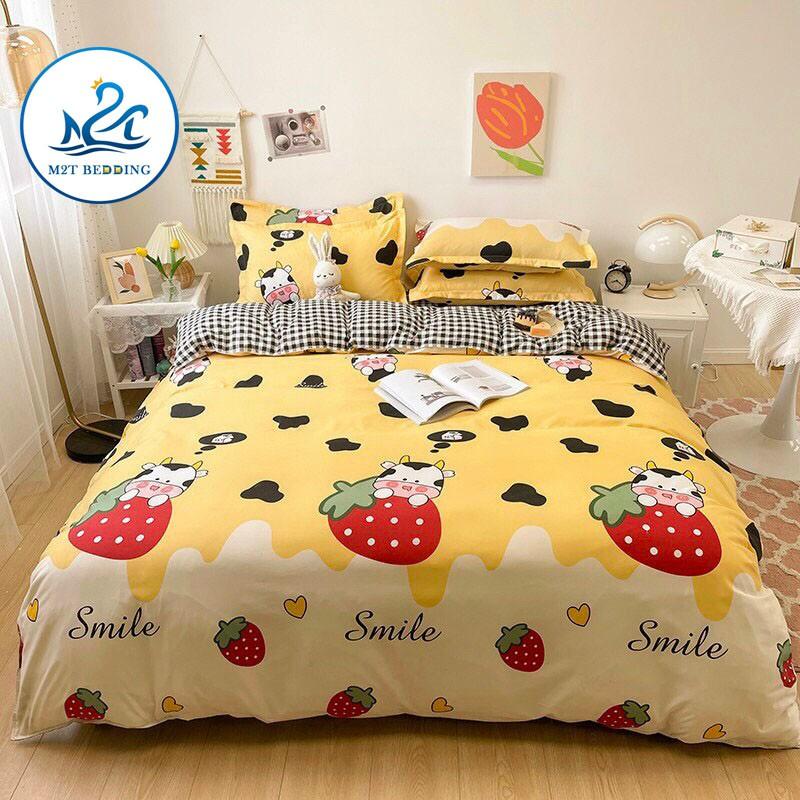 Bộ chăn ga gối drap Cotton Poly M2T bedding chăn ga Hàn Quốc miễn phí bo chun ga giường - bò ôm dâu