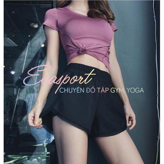 Quần Đùi tập gym nữ 2 lớp tập THỂ THAO YOGA nữ cạp cao tôn dáng co giãn vải thấm hút mồ hôi, giặc nhanh khô Eva Sport
