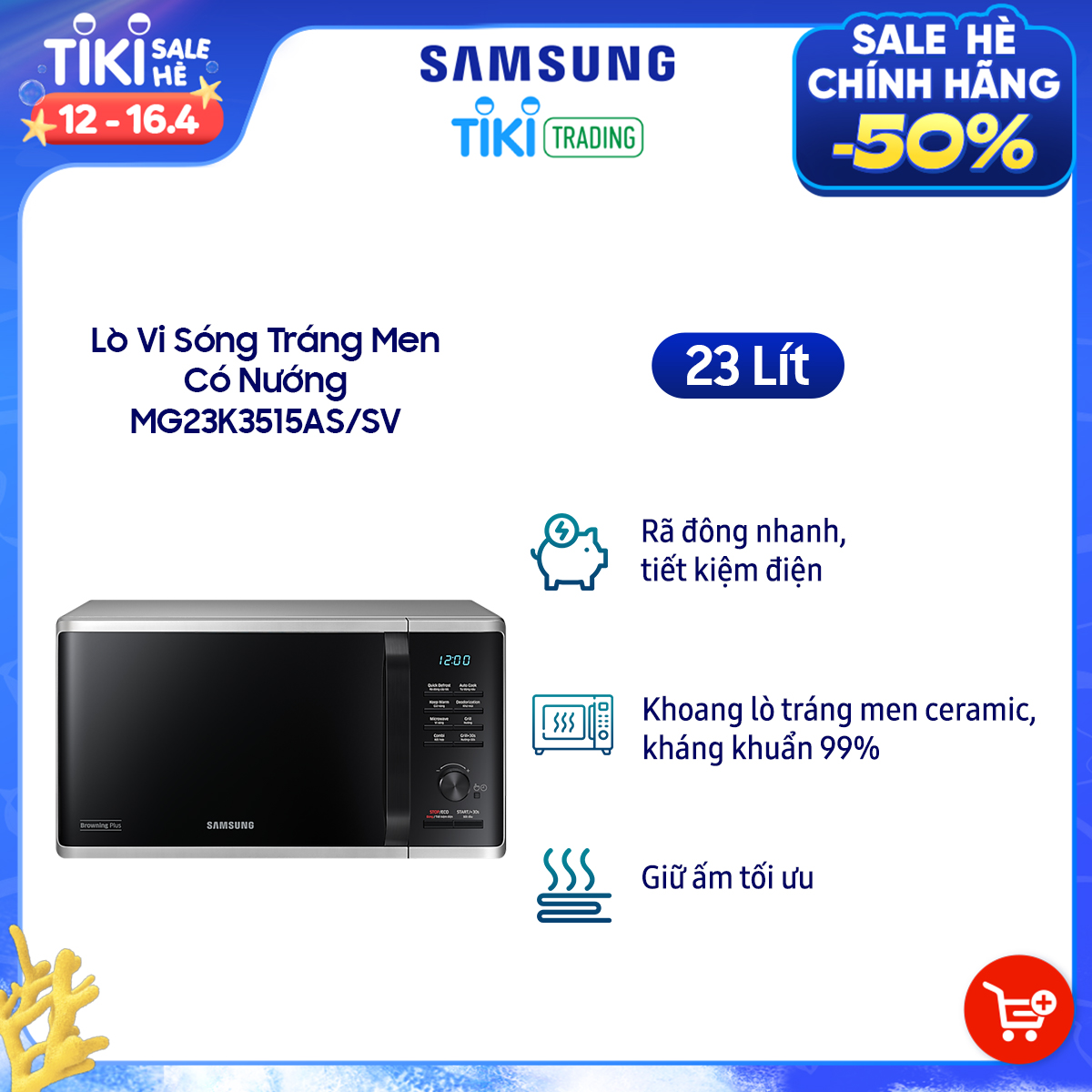 Lò Vi Sóng Tráng Men Samsung Dòng Vi Sóng MS23K3513AS (23 lít) - Hàng Chính Hãng