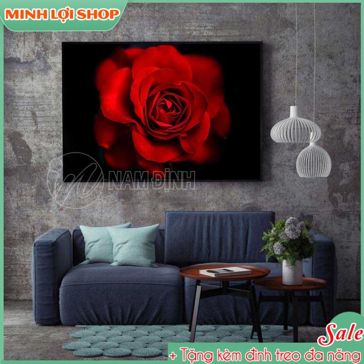 Tranh canvas / tráng gương hoa hồng đỏ trang trí không gian sống