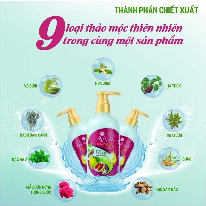 Dầu gội thảo mộc AVATAR chiết xuất Bưởi &amp; Hà thủ ô ngăn ngừa bạc sớm kích thích mọc tóc