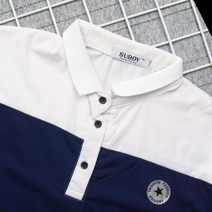 Áo thun nam trắng xanh có cổ GN203 Gấu Nâu