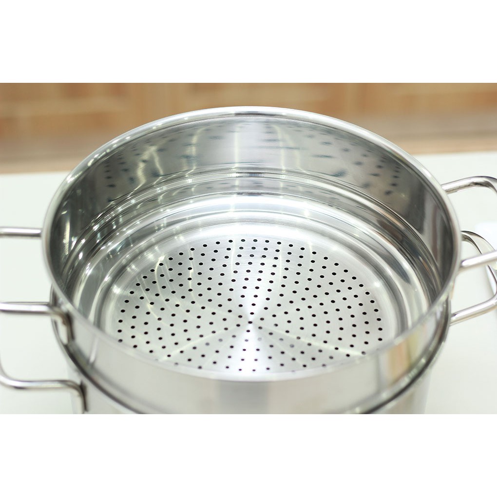 Bộ xửng hấp 3 đáy inox 430 FiveStar Standard bếp từ nắp kính tặng 5 muỗng ăn ( 24cm )