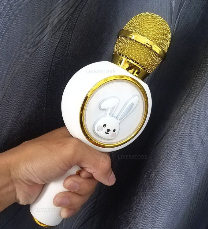 Micro Bluetooth Không Dây karaoke Kèm Loa X6 Hình Thỏ Đáng Yêu đèn led nhấp nháy Âm Thanh Trầm Ấm Hát Hay Bắt Gịong Tốt