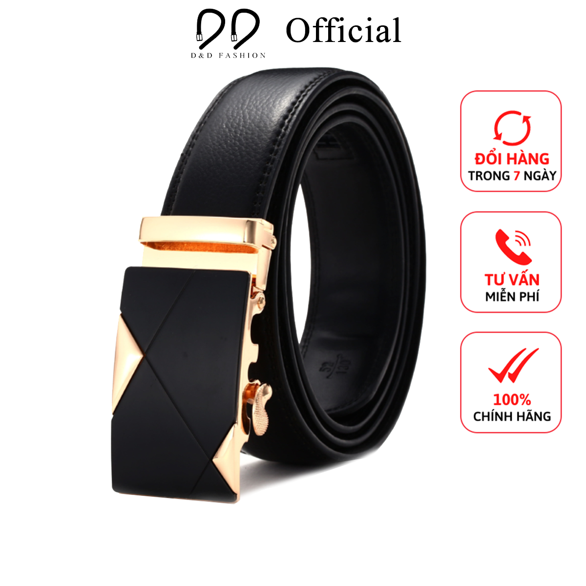 Thắt lưng nam da thật 2 tam giác vàng , khóa kim loại kiểu tự động - D&D Fashion