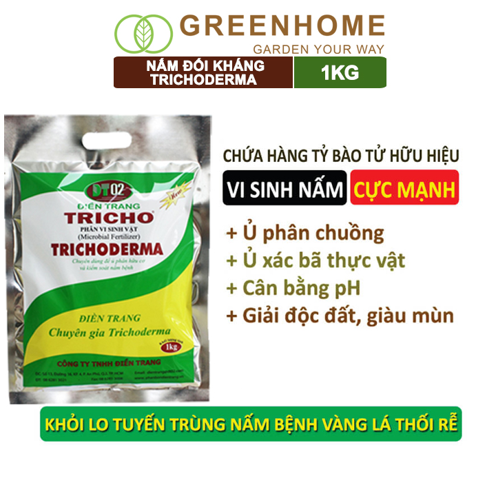 Phân vi sinh vật Trichoderma, bao 1kg ủ phân, ủ rác, đậu tương, tưới gốc |Greenhome