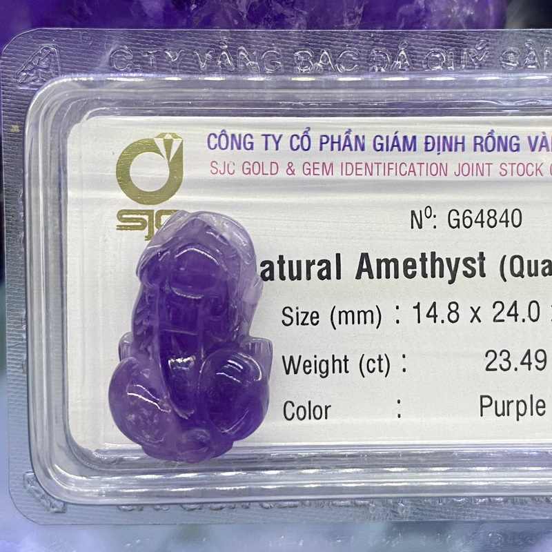 Linh Vật Tỳ Hưu Đá Thạch Anh Tím Amethyst Phong Thủy Tự Nhiên Kiểm Định