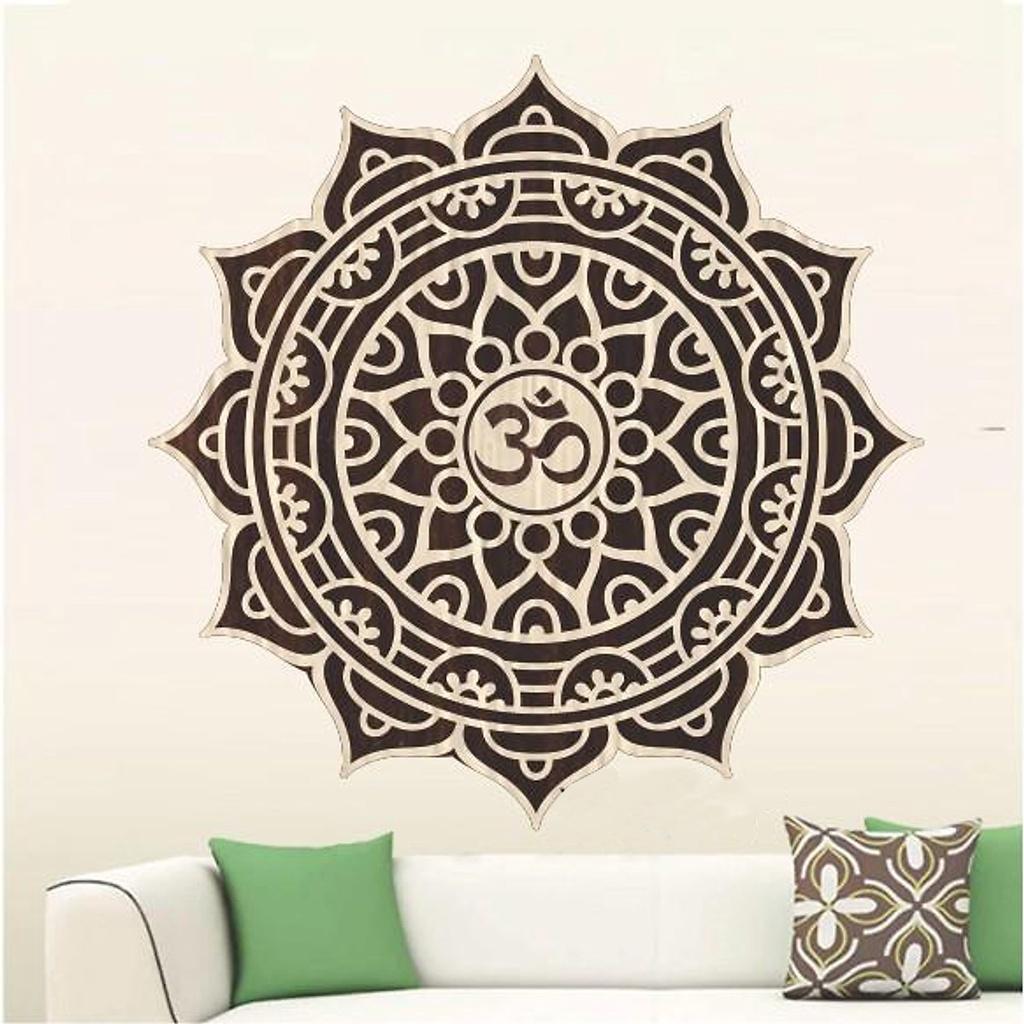 Tranh Gỗ Decor Hoa Mandala Chữ Om Treo Tường Phòng Thiền , Yoga 60cm