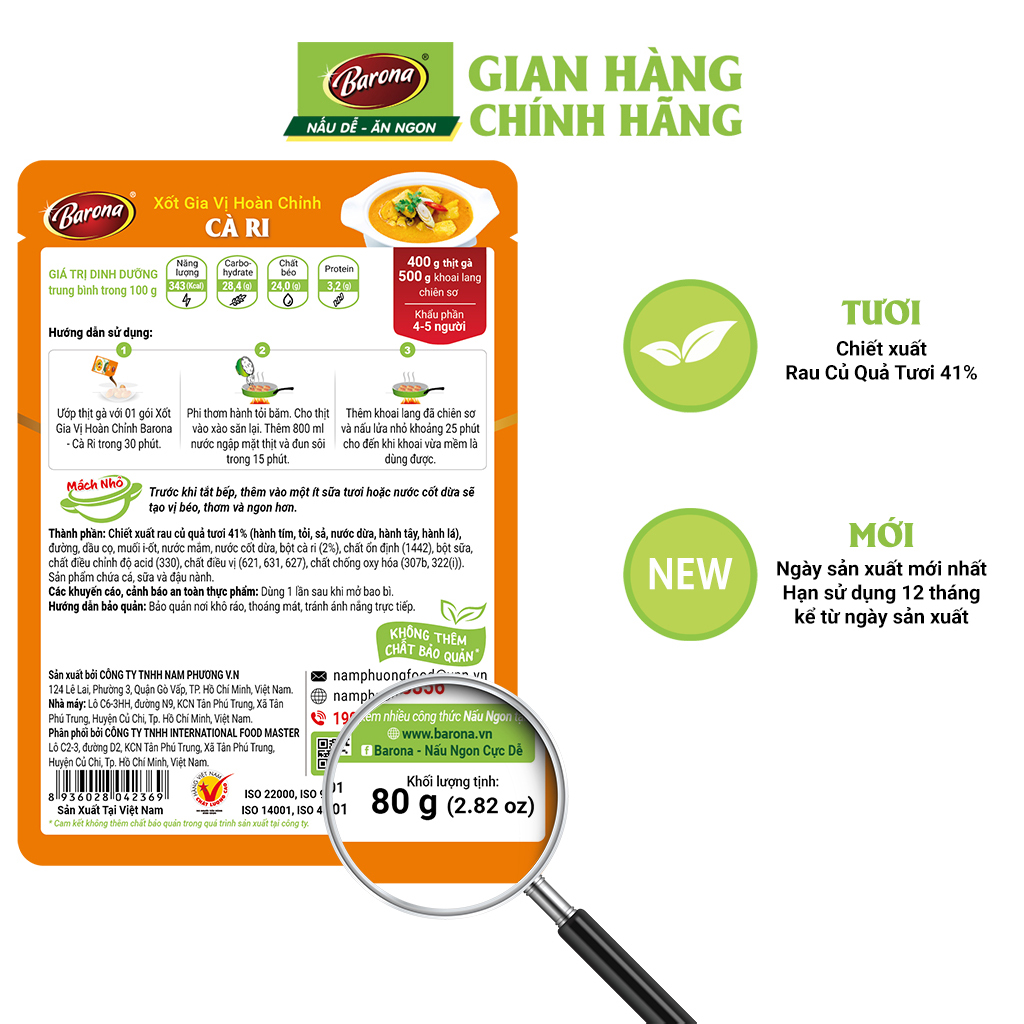 Combo Xốt gia vị hoàn chỉnh Barona: 1 gói Cá kho riềng (80gr) + 1 gói Thịt Ram (Rim) (80gr) + 1 gói Cà ri (80gr)