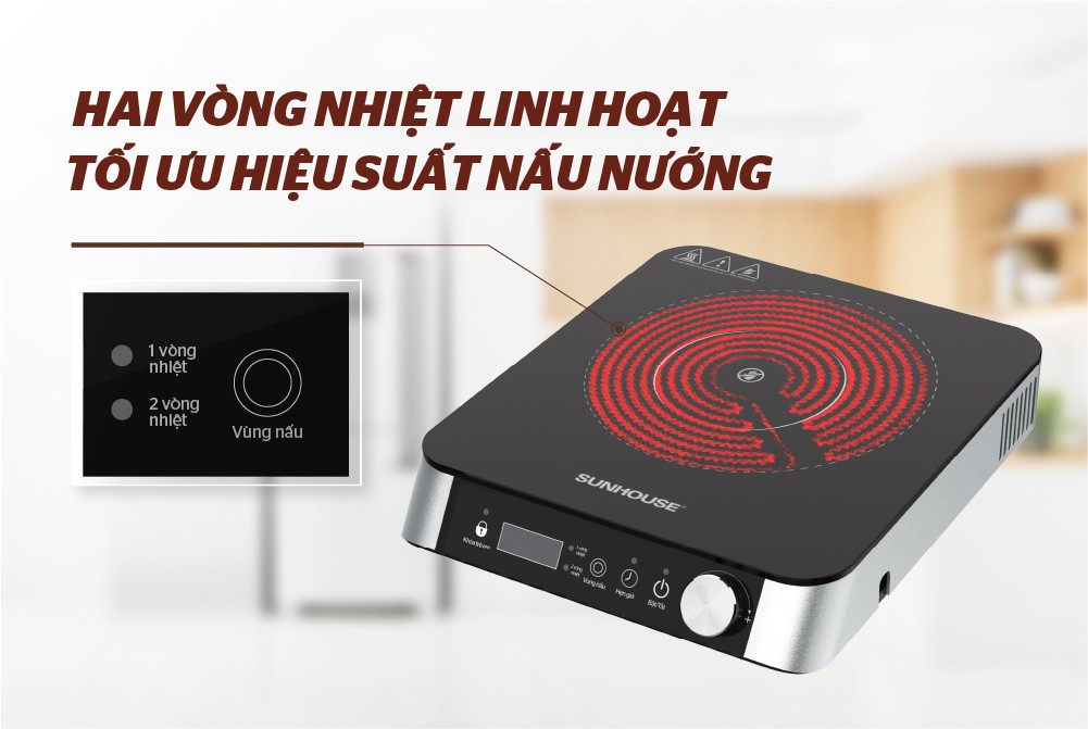 BẾP HỒNG NGOẠI HAI VÒNG NHIỆT SUNHOUSE SHD6024 - Hàng Chính Hãng