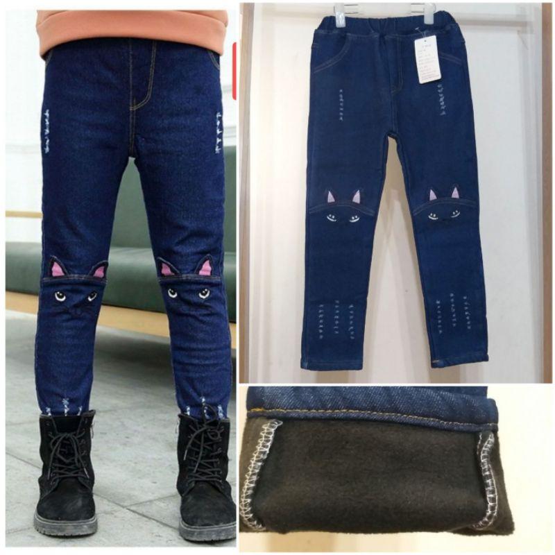 (Vừa về bổ sung) Quần jeans mèo lót nỉ lông cho bé gái 18-40kg