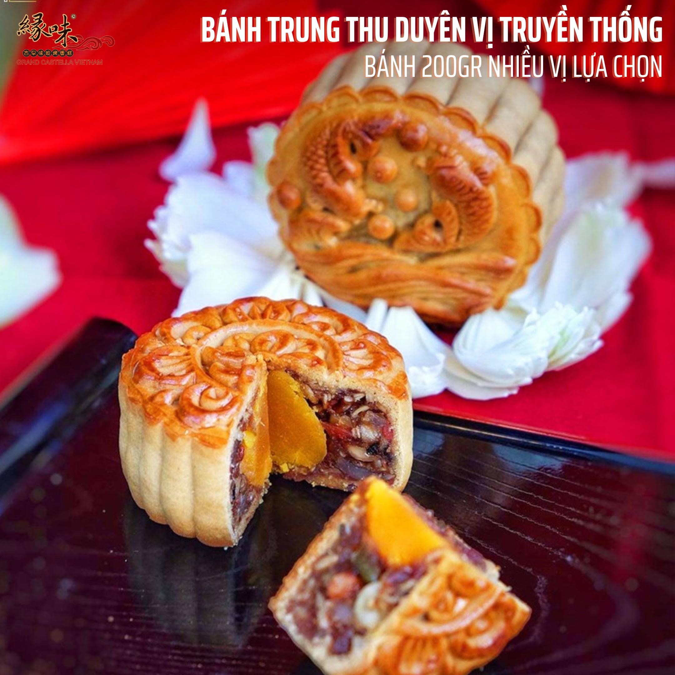 Hộp 4 Bánh Trung Thu Grand Castella - HỘP CỨNG CAO CẤP