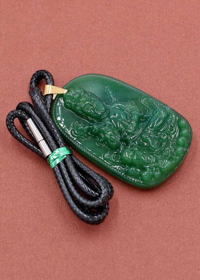 Dây chuyền mặt Quan Âm Bồ Tát - thạch anh xanh 5.7cm DEQAXL2