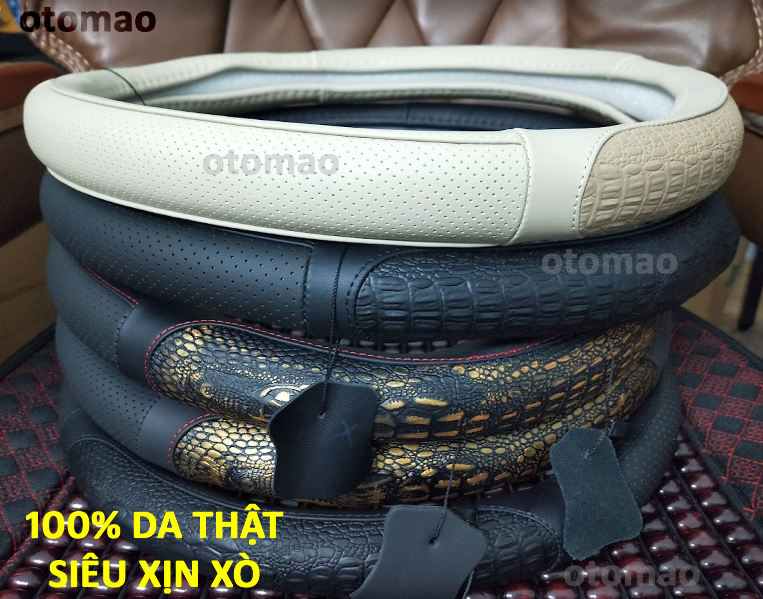 VÔ LĂNG DA THẬT, Cao cấp, 100% da thật, xịn xò, size 38cm cho mọi ô tô, có miếng da kèm theo