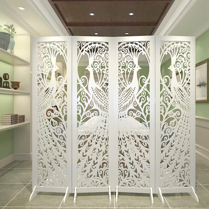 Vách bình phong con công 4 tấm