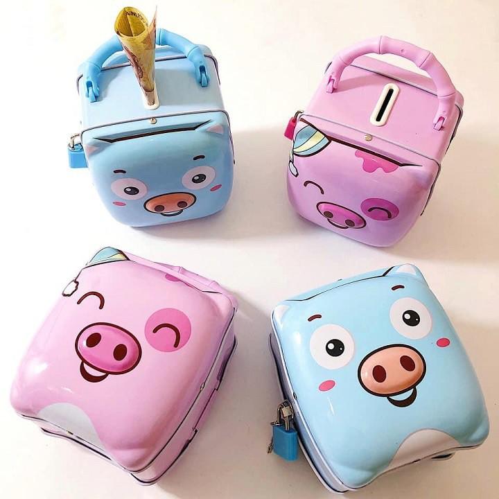 Két Sắt Mini Tiết Kiệm Có Khóa In Hình Heo Dễ Thương Cho Bé