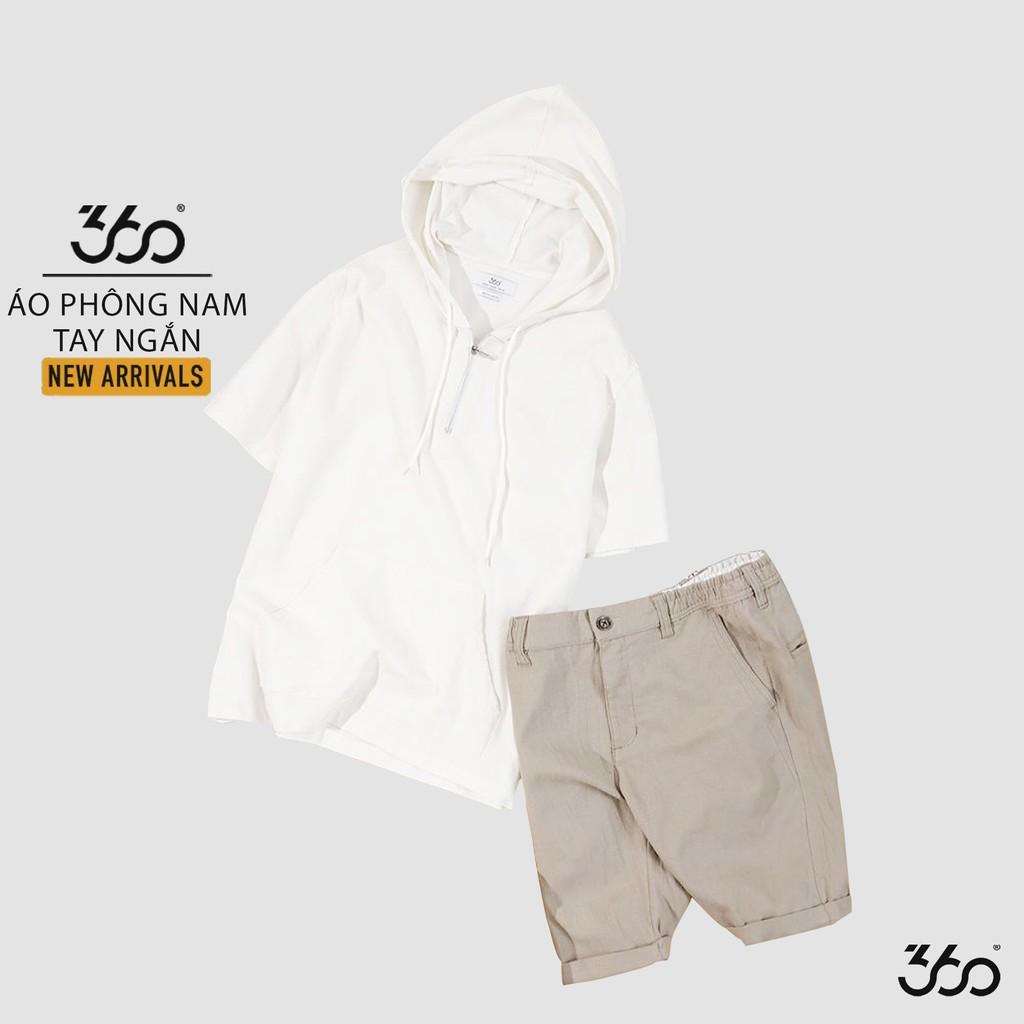 Sale Áo phông hoodie nam 360 BOUTIQUE áo thun ngắn tay có mũ trùm đầu - APHTK049