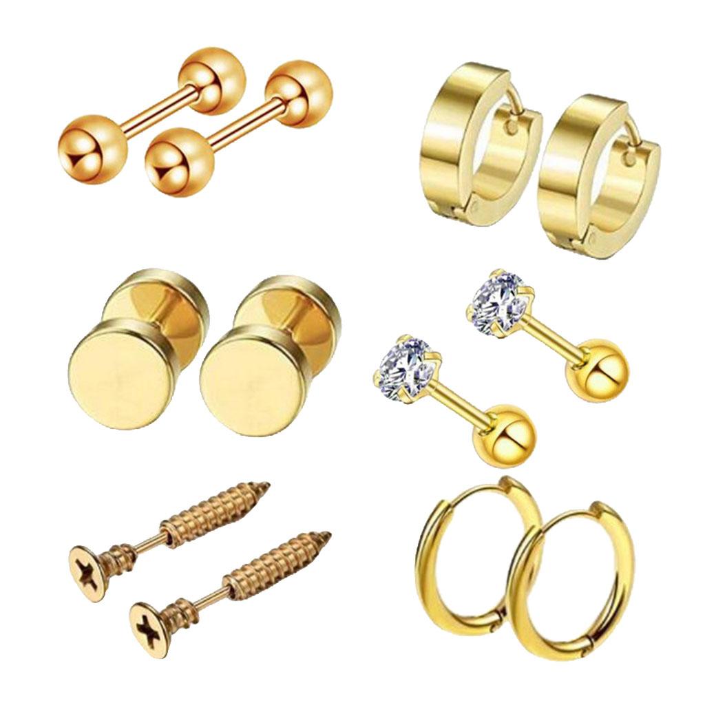 6 Pairs Ear Studs Curve Barbell Stainless Helix Piercing Ear Jewelry Gold