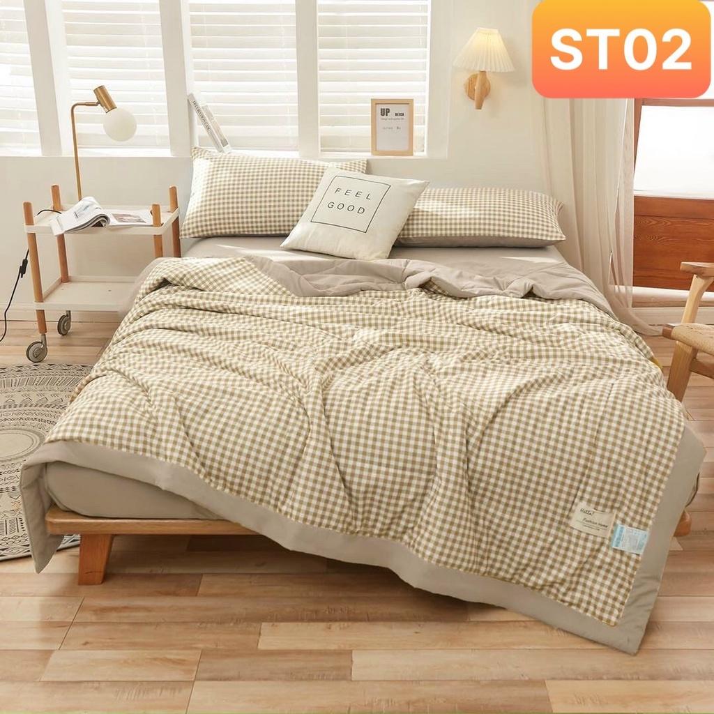 Bộ chăn ga gối Chần Bông Cotton TC Nhà Nhím Chăn ga gối đủ size giường nệm 1m2, 1m4, 1m6, 1m8, 2m
