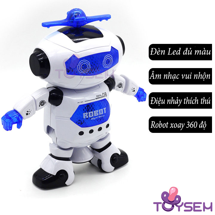 Đồ chơi robot nhảy múa theo nhạc xoay 360 có đèn led vui nhộn - Người máy đồ chơi nhún nhảy - Thế giới đồ chơi Toysem - Quà tặng sinh nhật cho bé trai bé gái cute