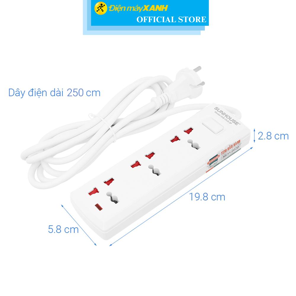 Ổ cắm điện Sunhouse 3 lỗ 2.5m SHE OC6-3P