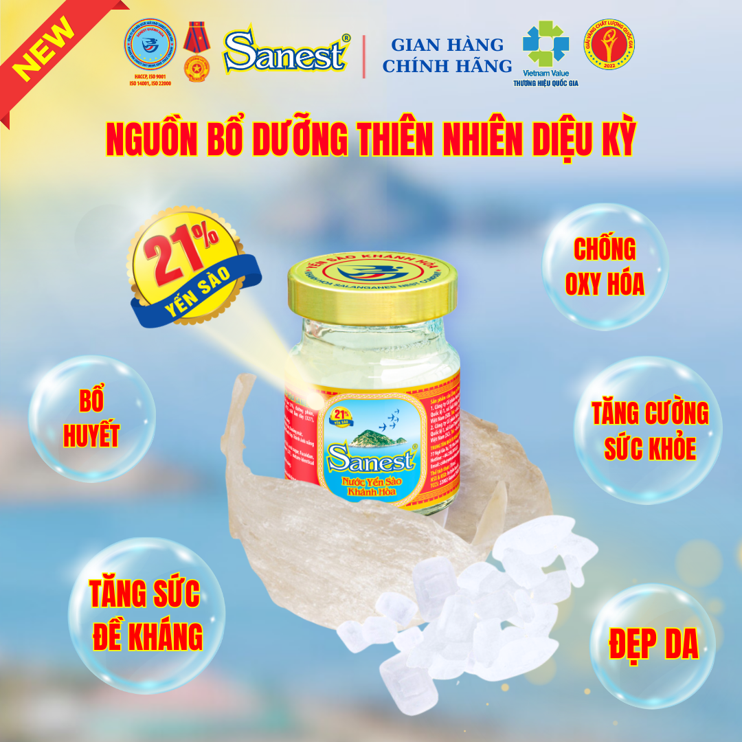 NEW [ Hộp 6 lọ quà tặng] Nước Yến sào Khánh Hòa Sanest 21% - Có đường