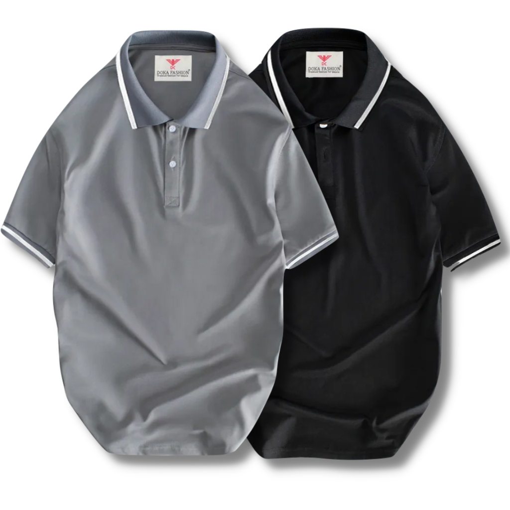 Áo Polo Nam Tặng 1 Quần Lót Thái Pique Basic Co Giãn Thoáng Khí Thương Hiệu Doka, Combo 2 Ao - Dbm215 - Đen, Xám - Xxl