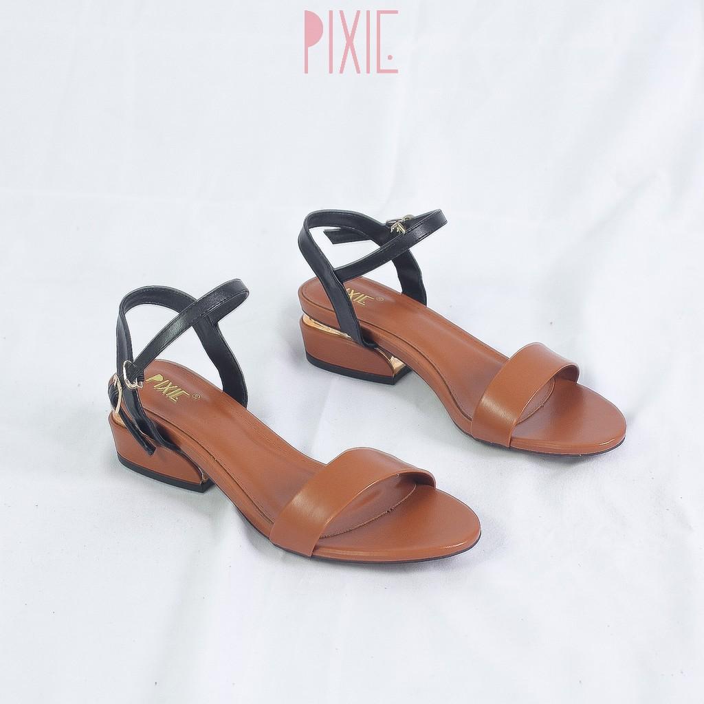 Giày Sandal 3cm Quai Mảnh Đế Vuông Viền Kim Loại Pixie X429