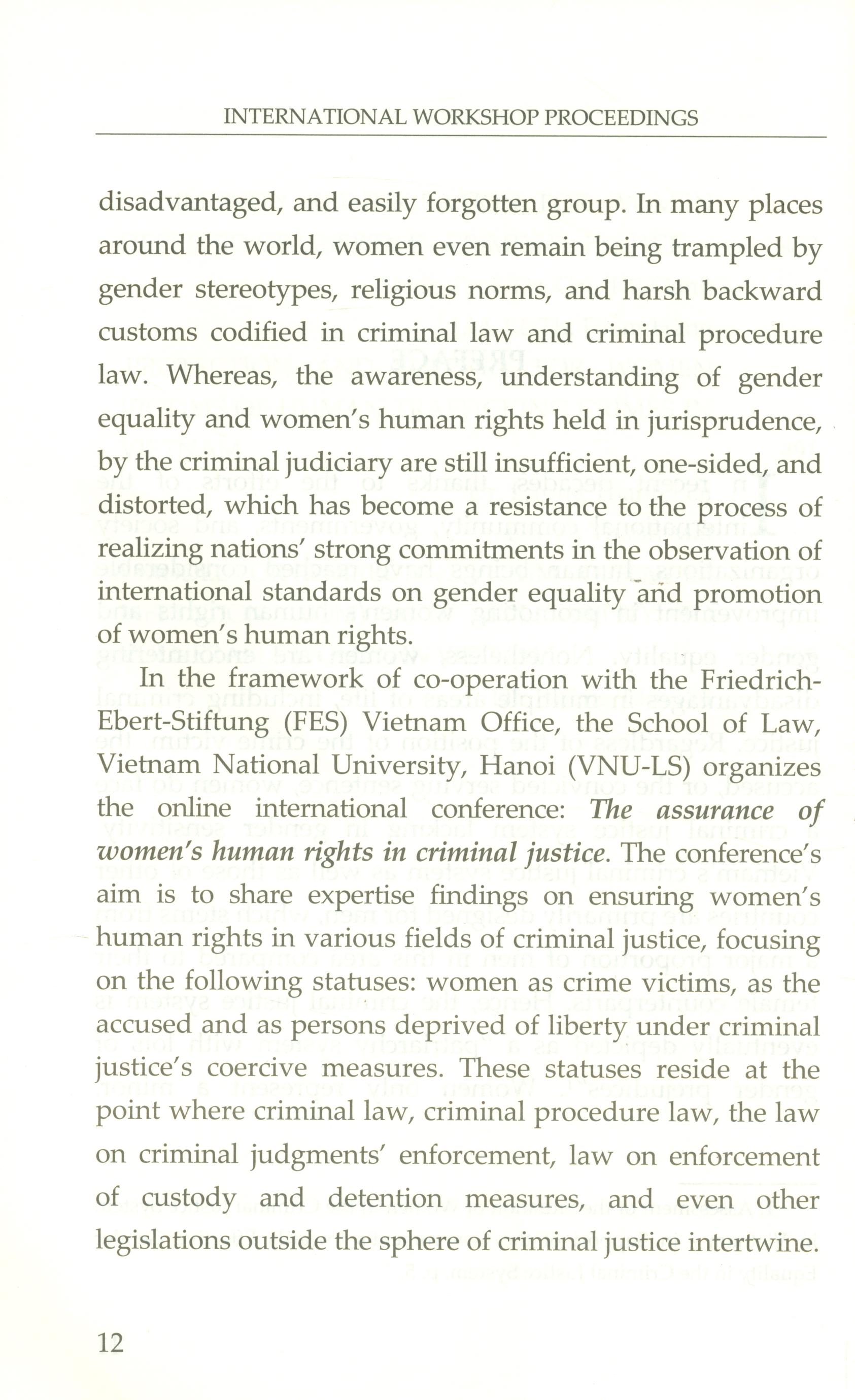 The Assurance Of Women's Human Rights In Criminal Justice (International Workshop Proceedings)