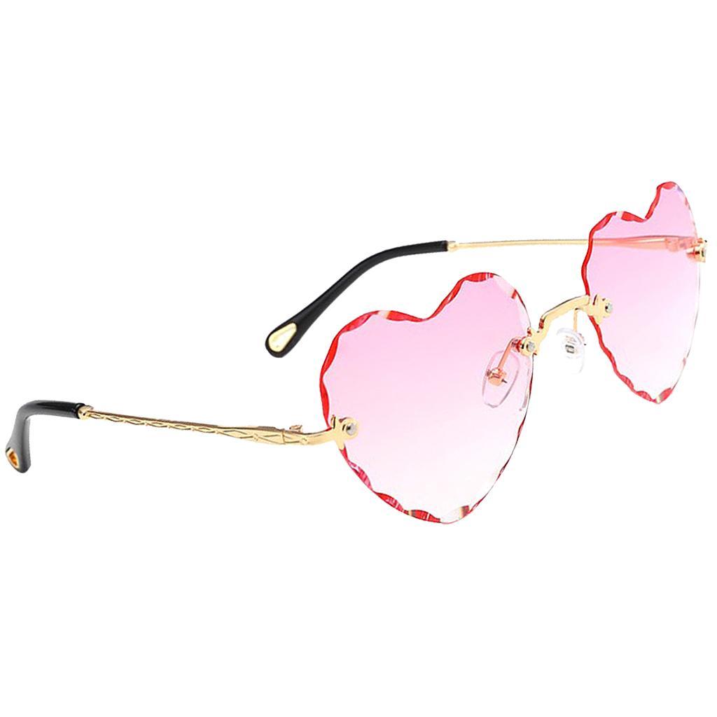 Rimless Sunglasses Women Heart Shape UV400 Eyewear Sun Glasses Pink+Yellow