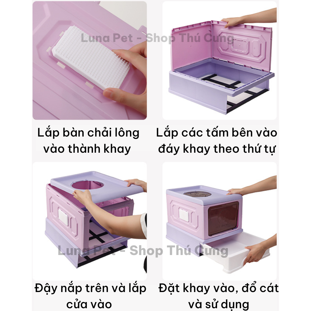 Nhà vệ sinh cho mèo 2 cửa lớn LunaPet NV03 - Khay vệ sinh cho mèo có nắp đậy chống văng cát