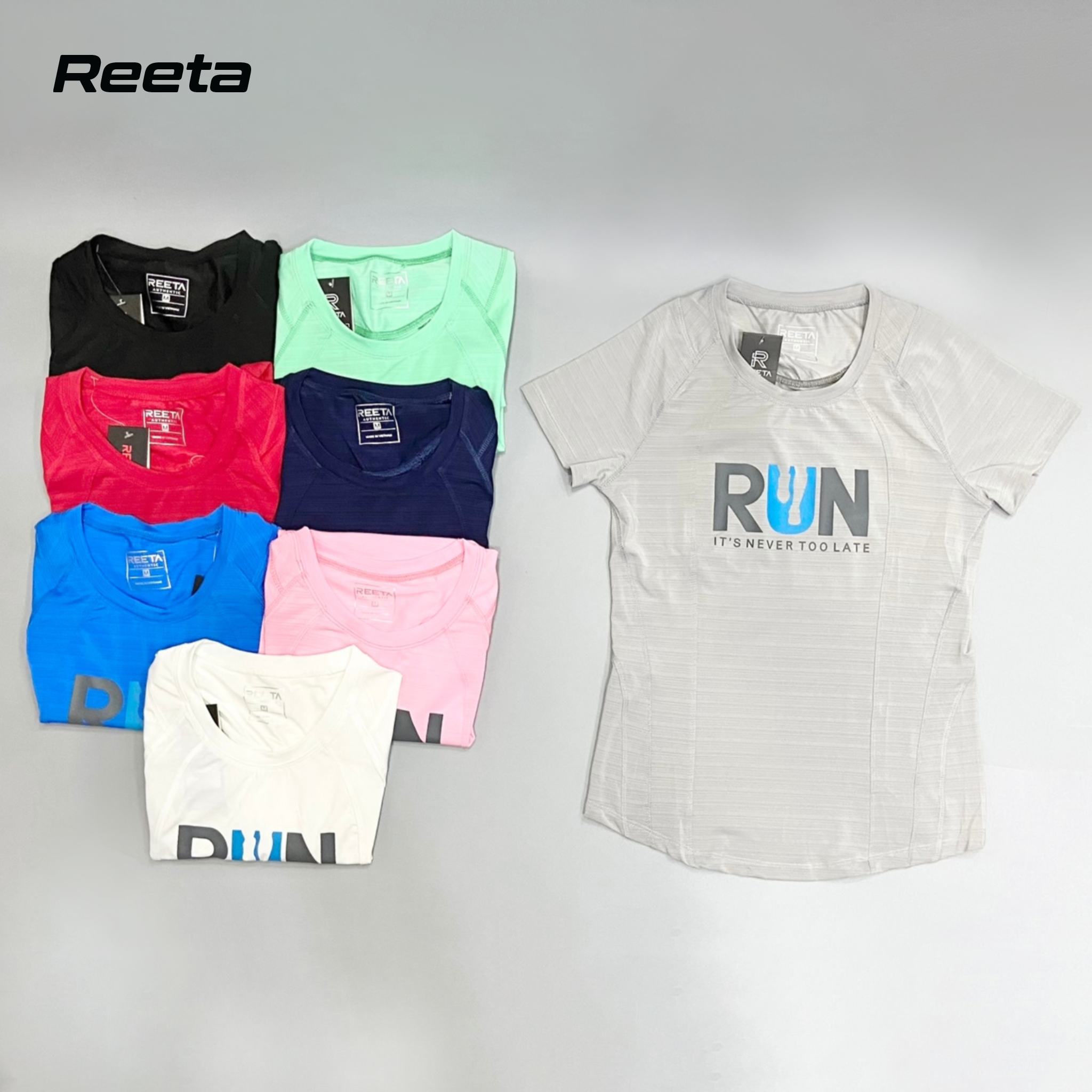 Áo thun thể thao Nữ REETA dáng thể thao năng động, thoải mái tập gym và yoga có hoạ tiết chữ RUN nổi bật - A1800