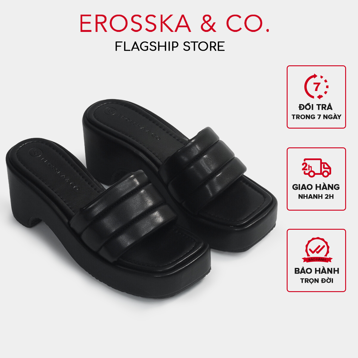 Erosska - Dép nữ đế xuồng dày quai ngang cao 7cm - SB023