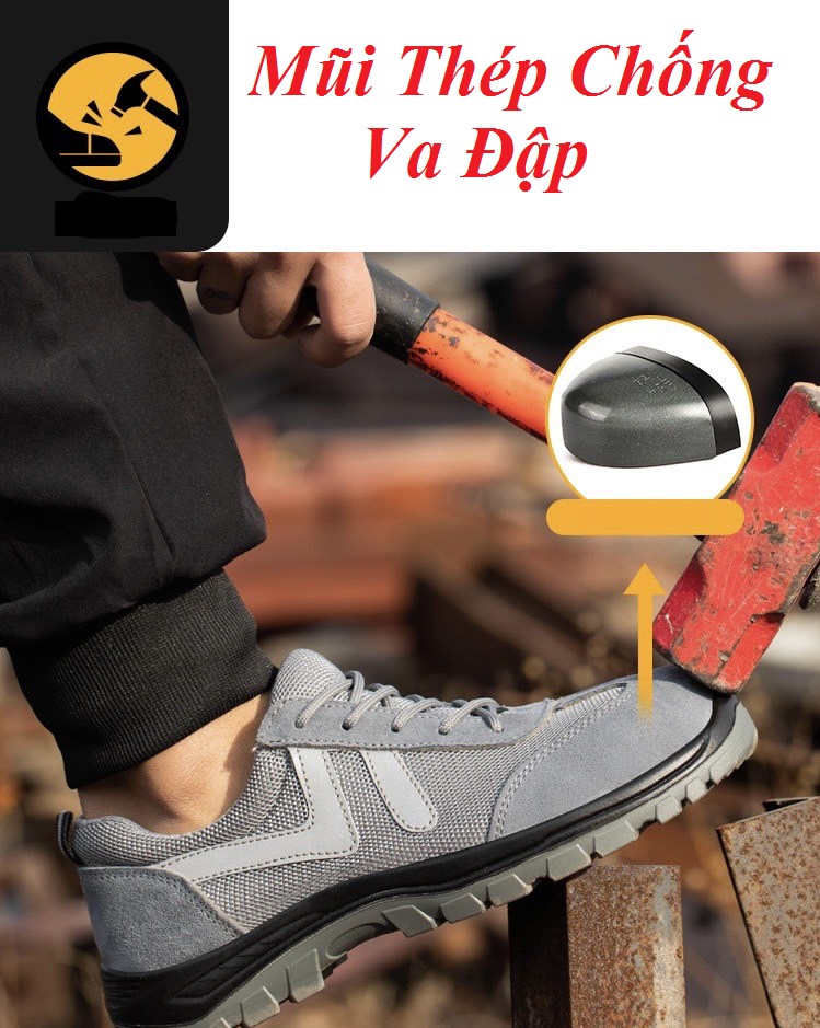 Giày Bảo Hộ Lao Động 2 TH Kiểu Thể Thao Mũi Thép, Đế Lót Thép BD0089-Chống Đinh/Trơn Trượt Giày Công Trình