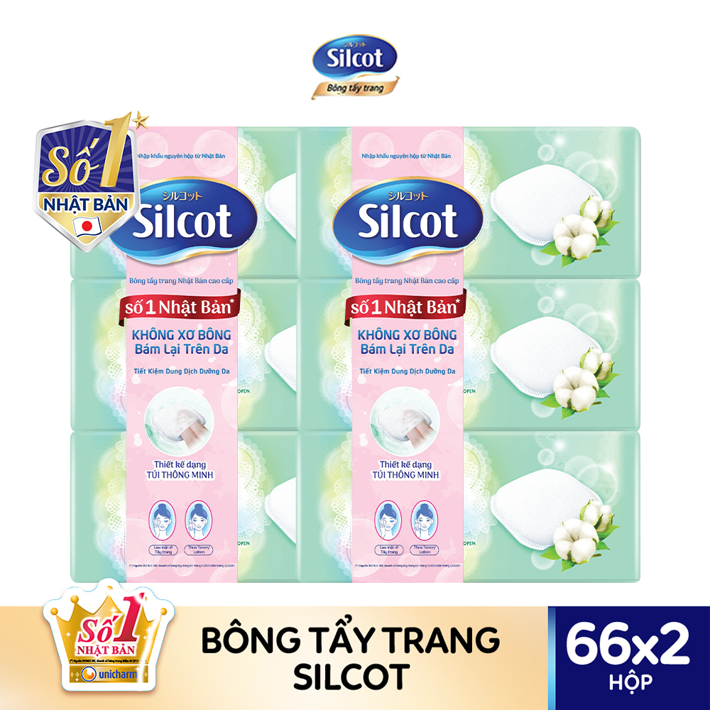 Combo 6 Bông tẩy trang cao cấp Silcot Premium hộp 66 miếng